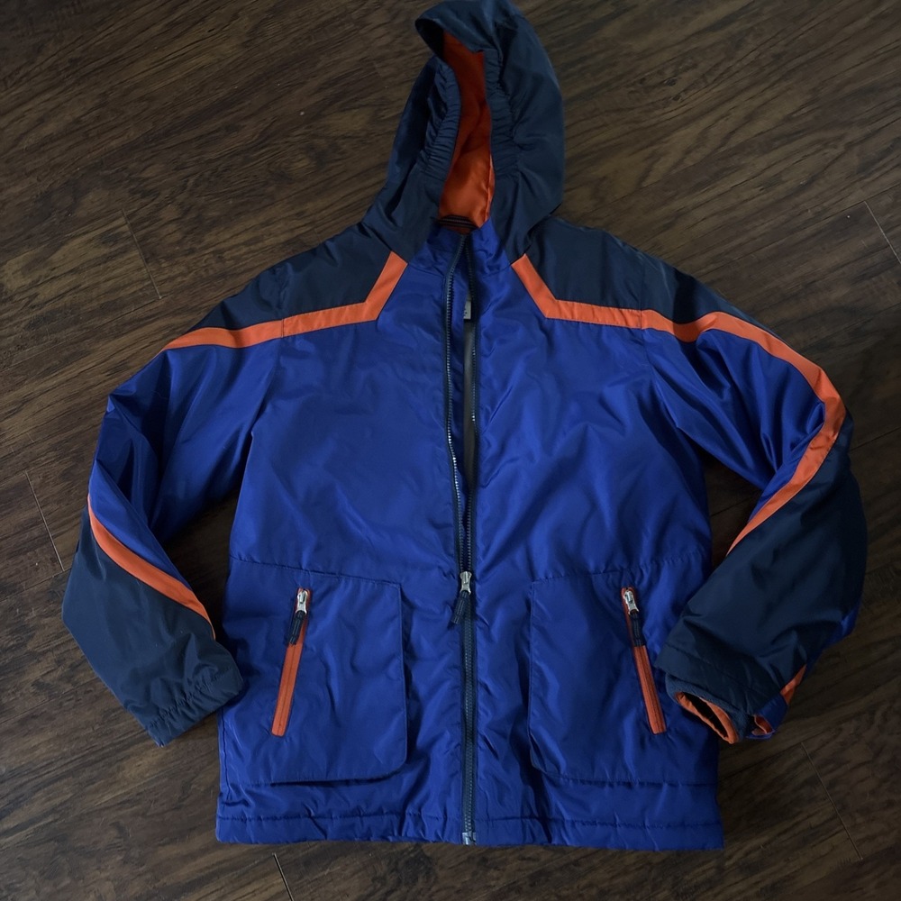 Lands' End Boy's Medium 14/16 Blue Squall Coat Parka Jacket With‎ Hood Orange
